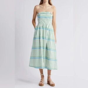 Du Paradis Marseille Stripe Strapless Fit & Flare Sundress Midi NWOT Size Small